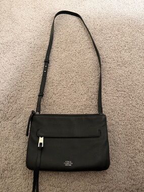 Vince Camuto Black Pebbled Leather Crossbody with Front Zip